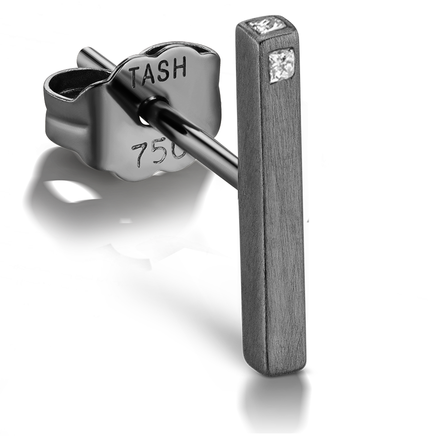 Matte Square Three Diamond End Bar Stud Earring