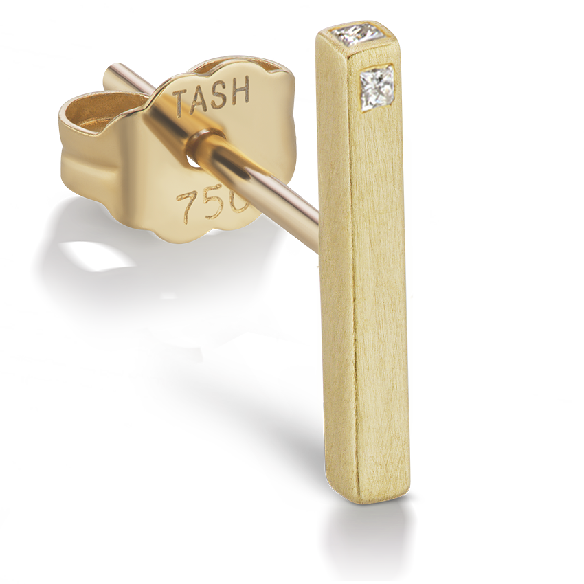 Matte Square Three Diamond End Bar Stud Earring