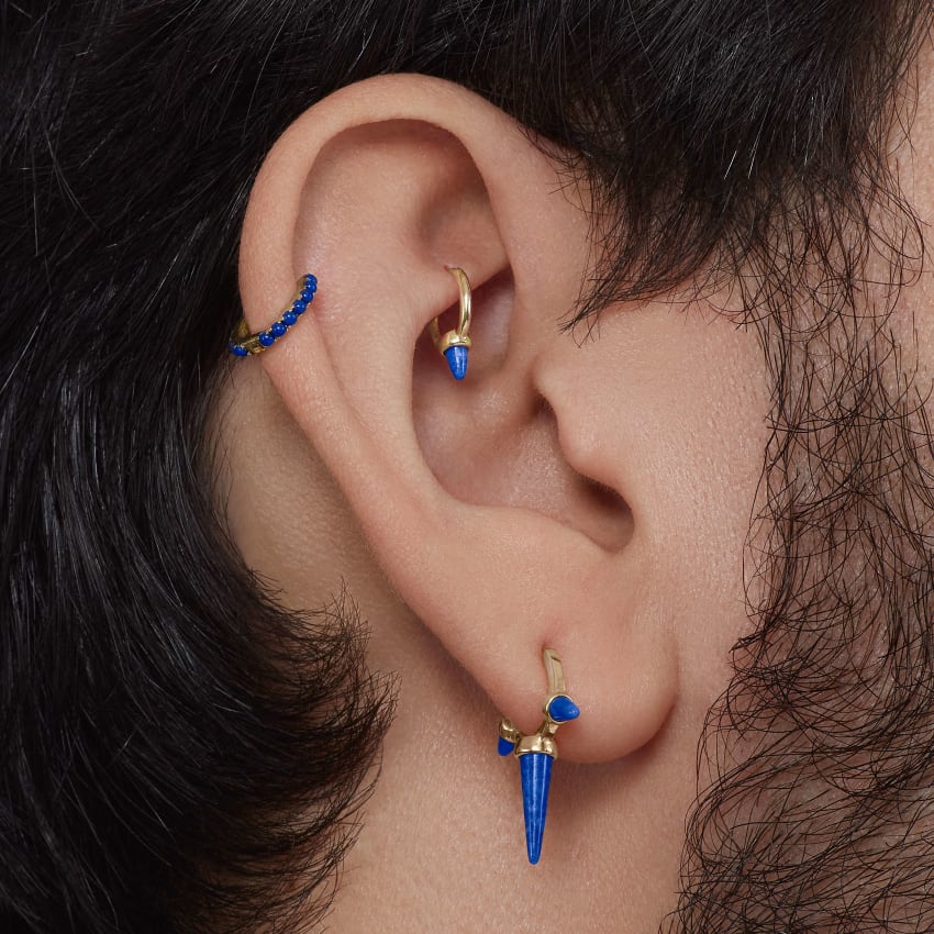 Lapis Single Short Spike Non-Rotating Earring (Non-Rotating)