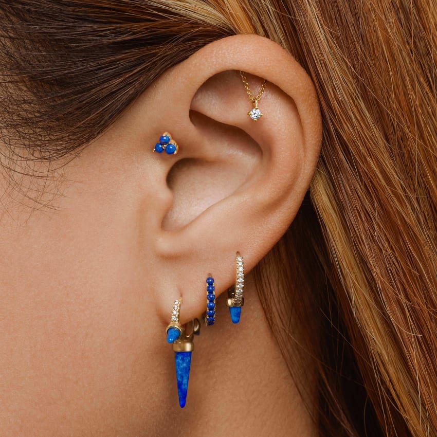 Lapis Trinity Threaded Stud Earring
