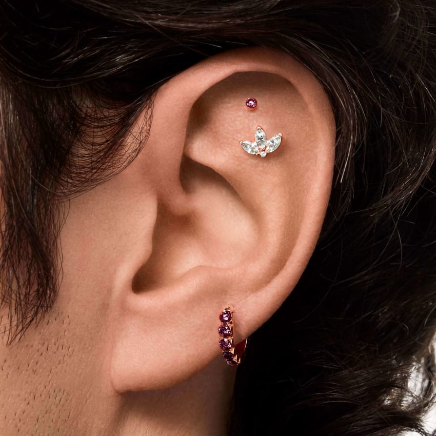 Invisible Set Rose Purple Diamond Threaded Stud Earring With Titanium Backing