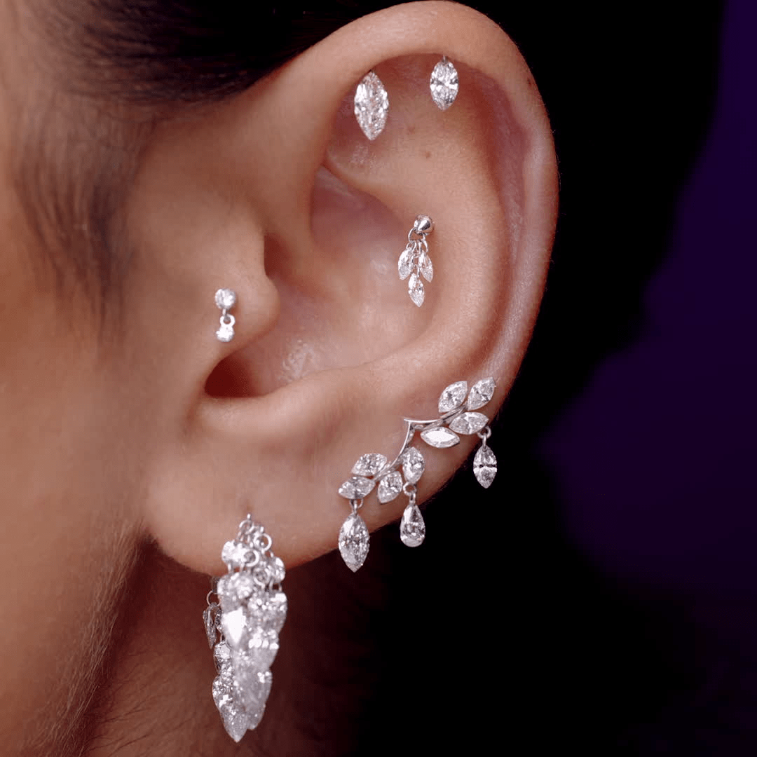 Floating Diamond Tassel Hoop Earring