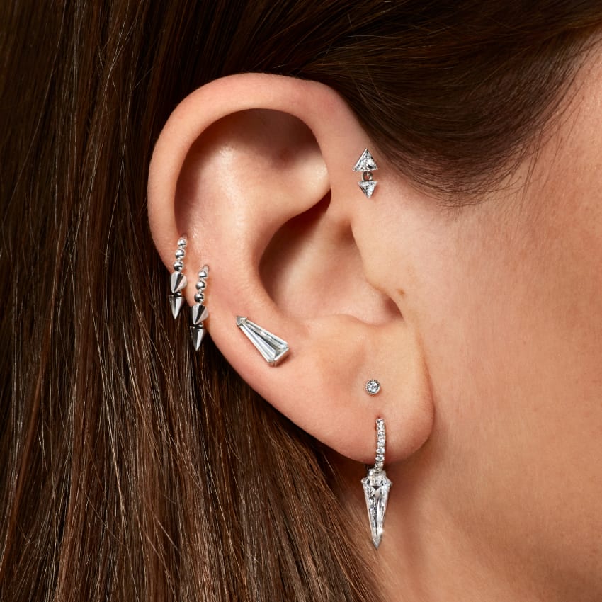 Silhouette Diamond Long Spike Eternity Hoop Earring