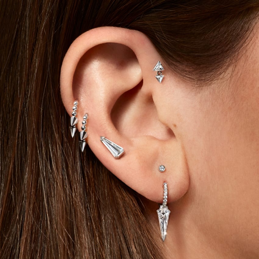 Invisible Set Triangle Diamond Dangle Threaded Earring