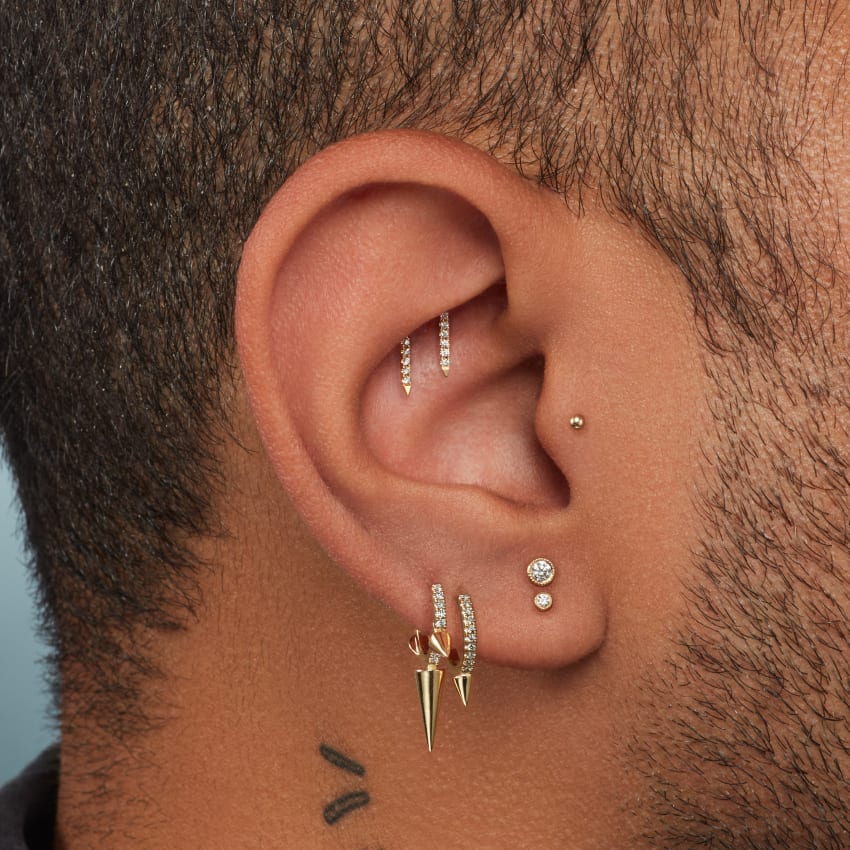Diamond Eternity Bar Charm Threaded Stud Earring