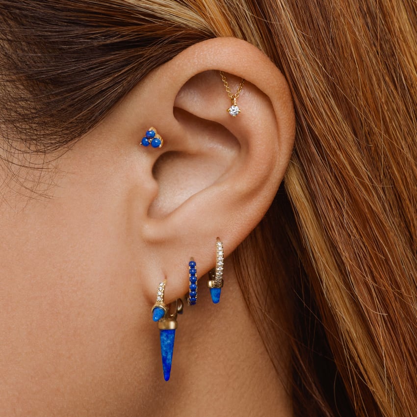 Prong Set Diamond Drape Threaded Stud Earring