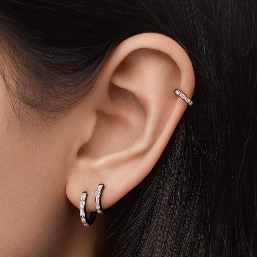 Invisible Set Baguette Diamond Eternity Hoop Earring