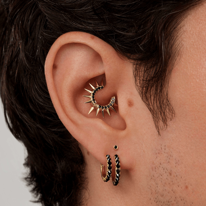 Reverse Set Black Diamond Eternity Hoop Earring