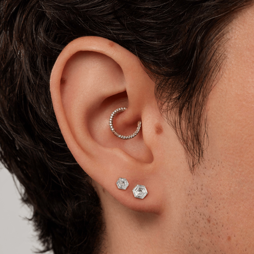 Invisible Set Hexagon Diamond Stud Earring
