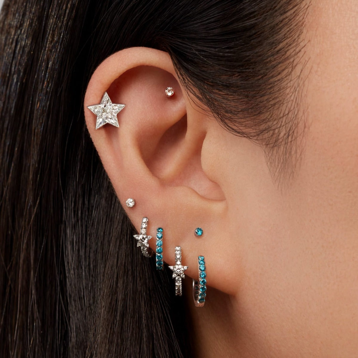 Diamond Star Eternity Hoop Earring