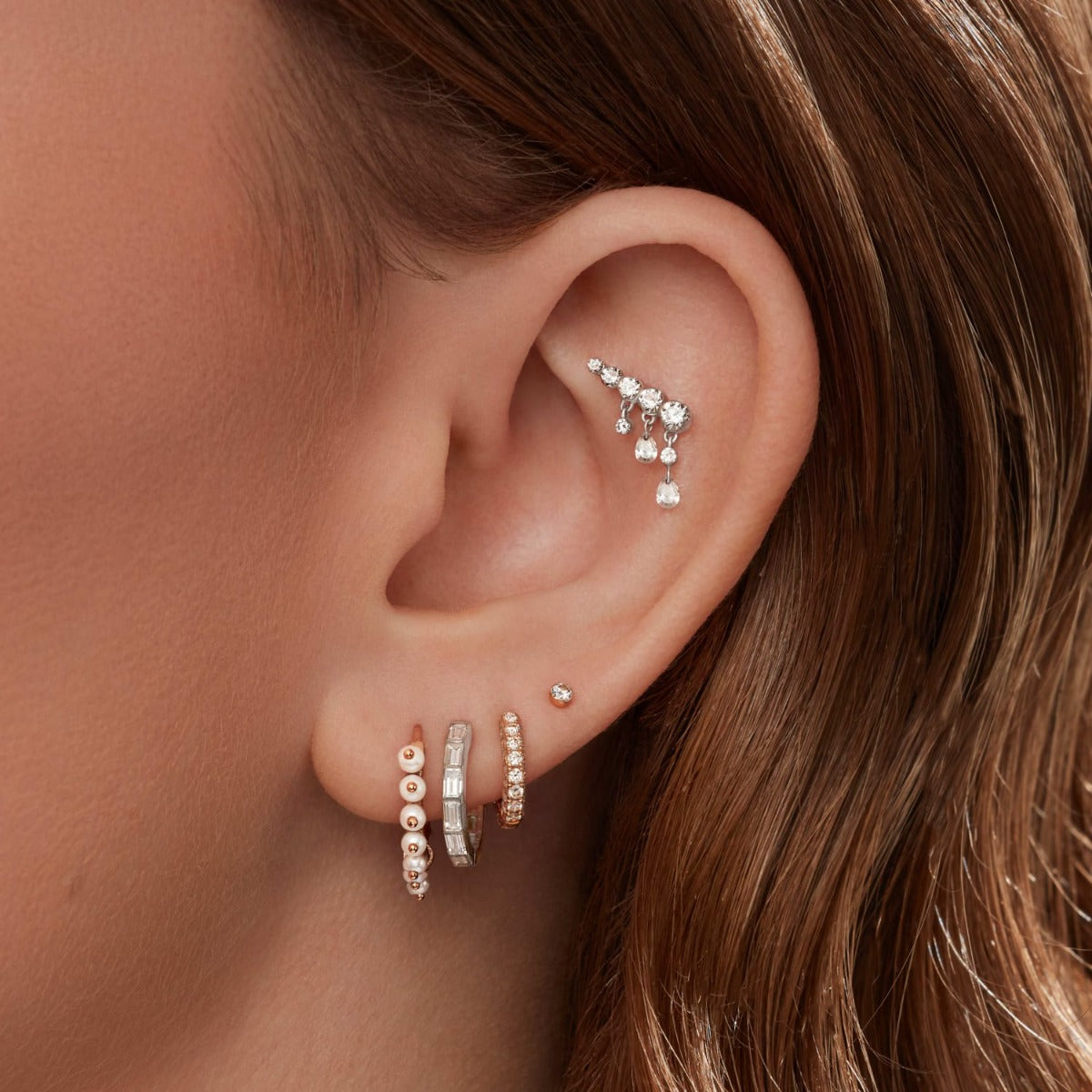 Invisible Set Baguette Diamond Eternity Hoop Earring