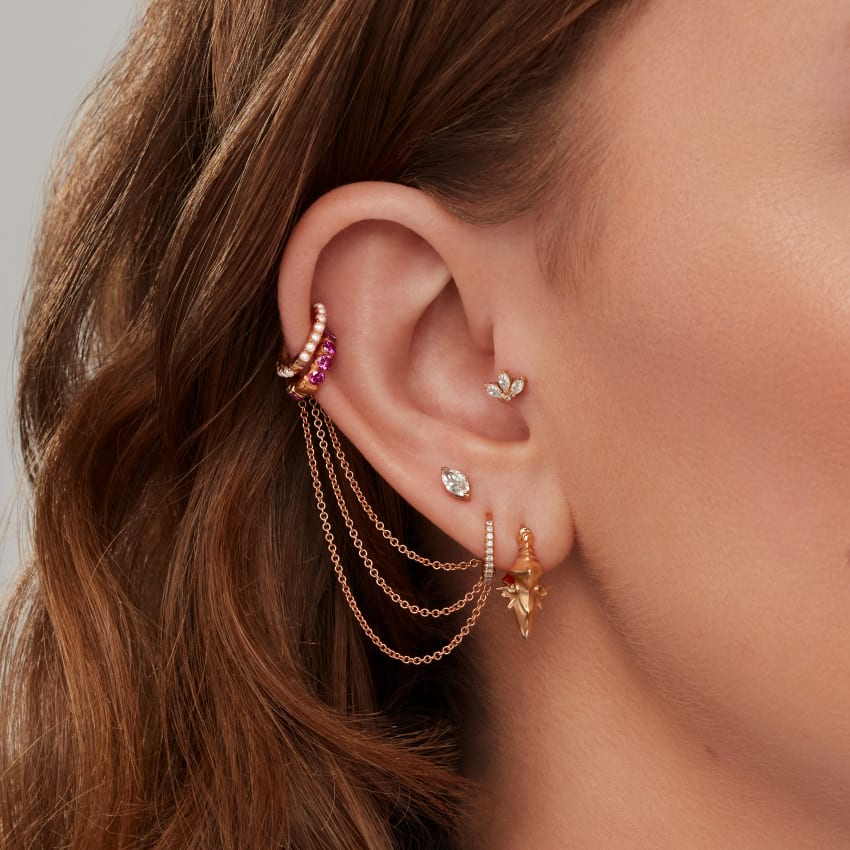 Marquise Diamond Threaded Stud Earring