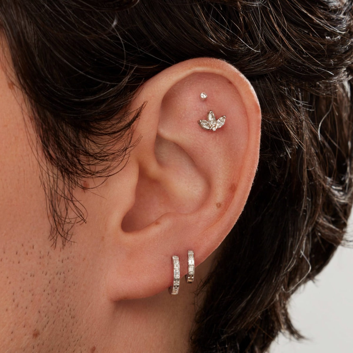 Diamond Engraved Lotus Threaded Stud Earring