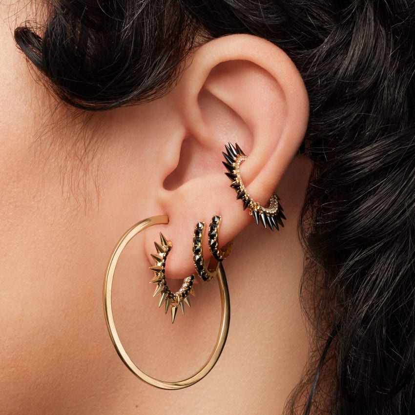 Reverse Set Black Diamond Eternity Hoop Earring