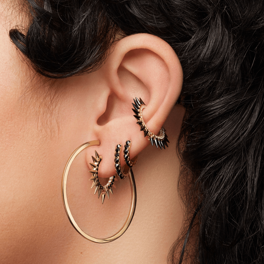 Reverse Set Black Diamond Eternity Hoop Earring