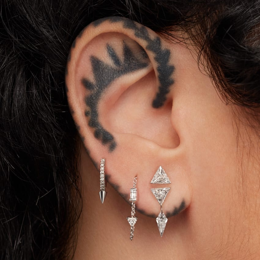 Single Short Spike Diamond Eternity Hoop Earring