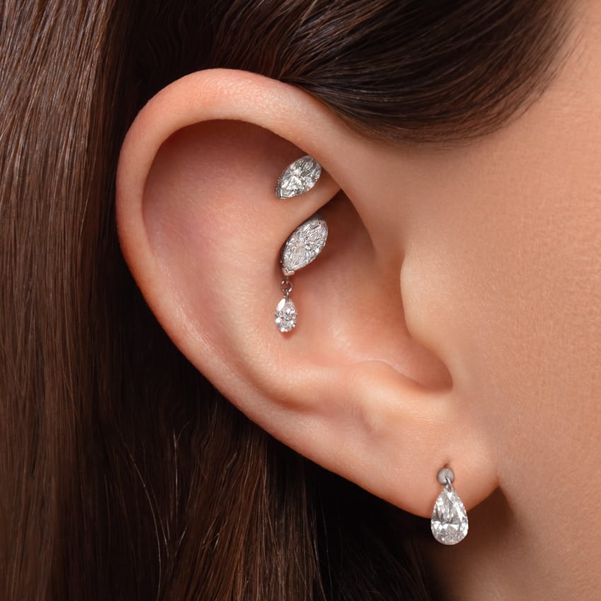 Single Teardrop Marquise Diamond Threaded Stud Earring