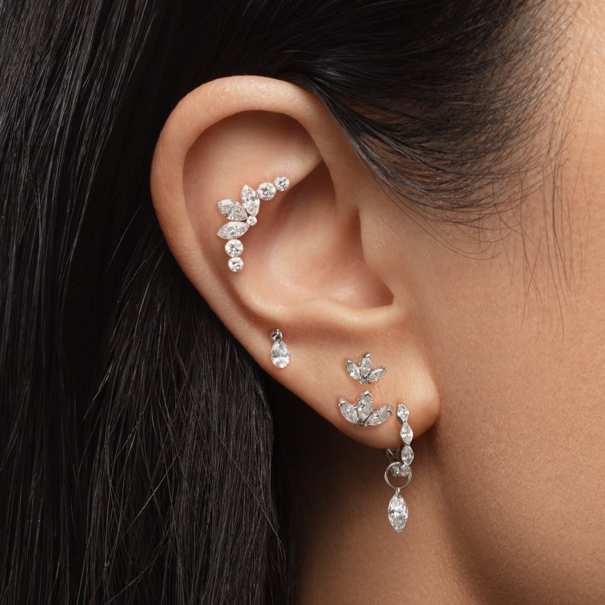 Floating Pear Diamond Charm Threaded Stud Earring