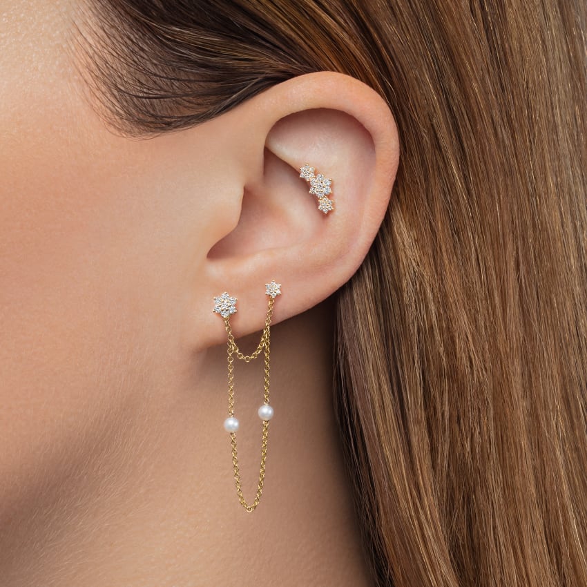 Diamond Flower Threaded Stud Earring