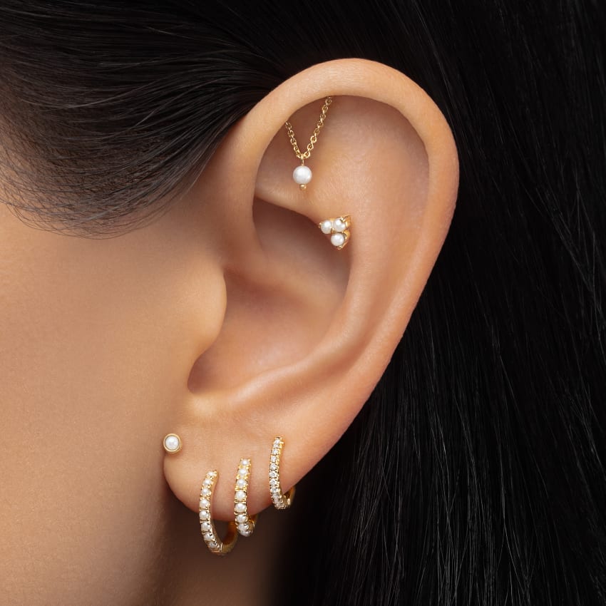 Pearl Trinity Threaded Stud Earring With Titanium Backing