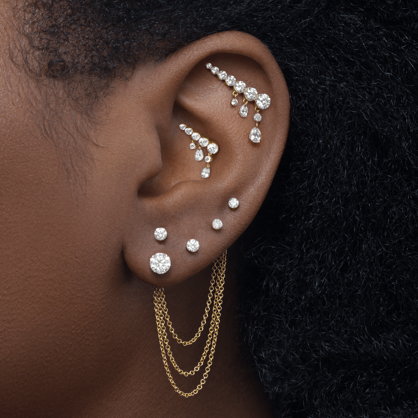 Invisible Diamond Threaded Stud Earring with Diamond Back
