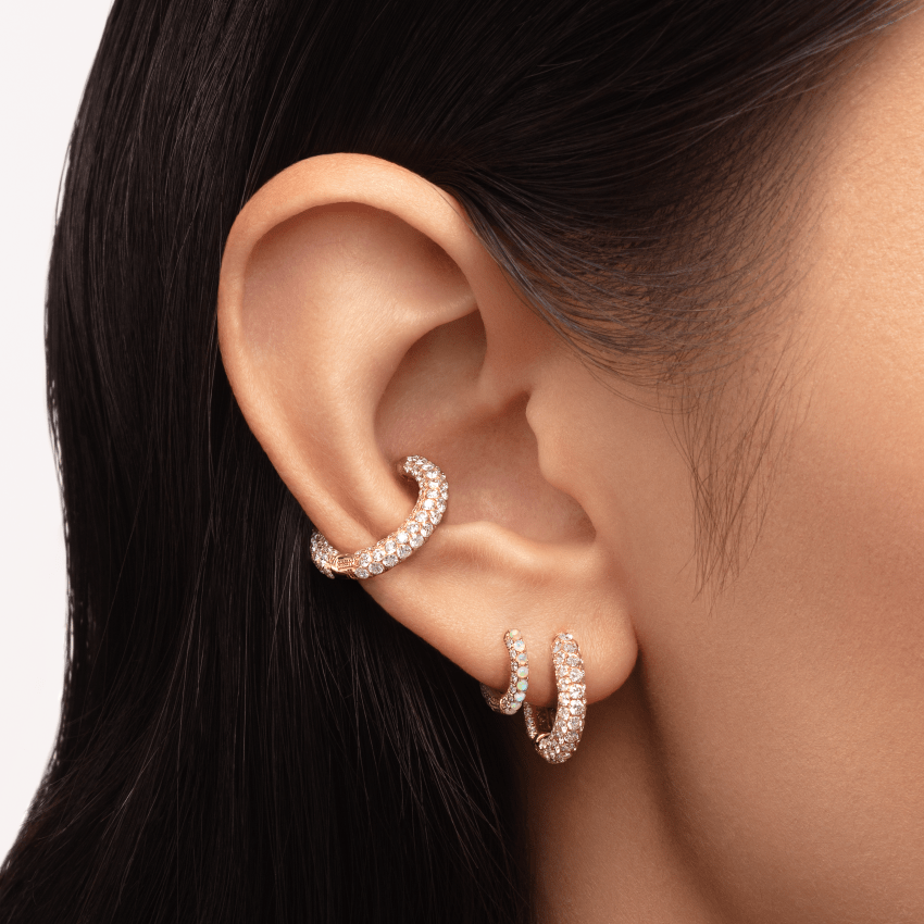 Opal and Diamond Pavé Hoop Earring (Bottom Hinge)