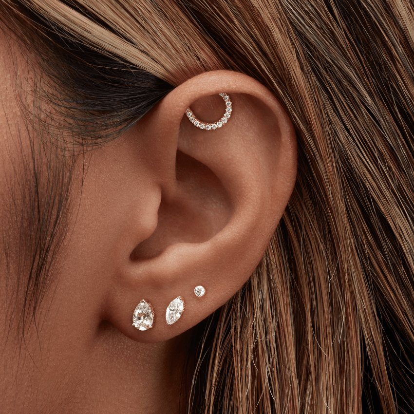 Pear Diamond Threaded Stud Earring, Marquise Diamond Back