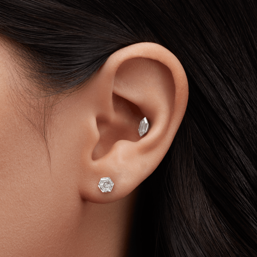 Invisible Set Hexagon Diamond Stud Earring