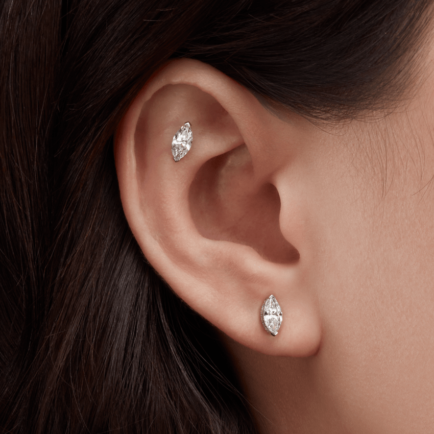Marquise Diamond Threaded Stud Earring