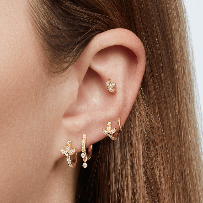 Diamond Engraved Lotus Threaded Stud Earring