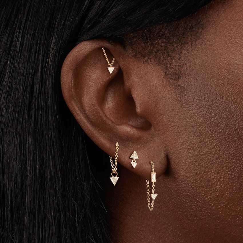Invisible Set Triangle Diamond Dangle Threaded Earring