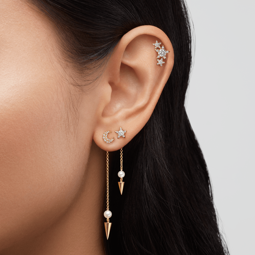 Diamond Star Threaded Stud Earring