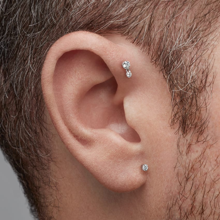Invisible Set Diamond Dangle Threaded Stud Earring