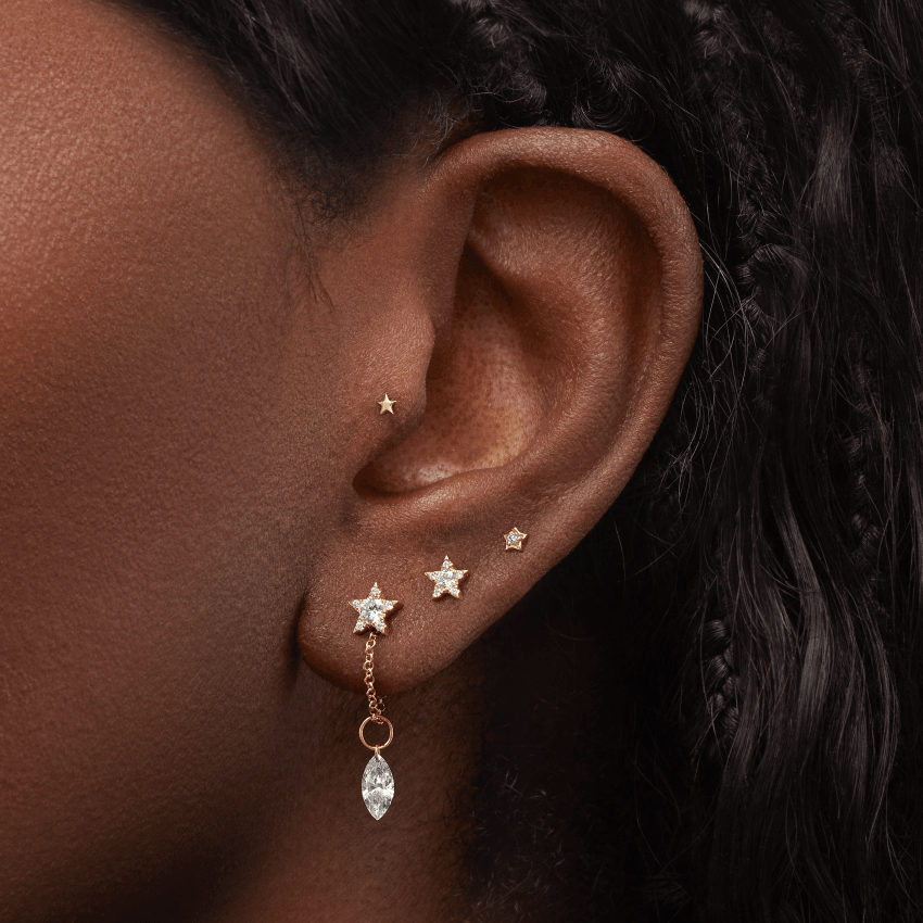 Diamond Solitaire Star Threaded Stud Earring
