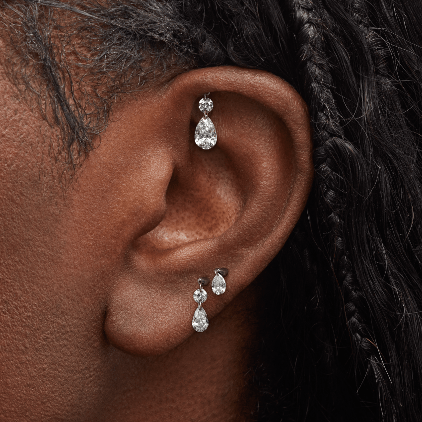 Floating Double Diamond Threaded Charm Earring