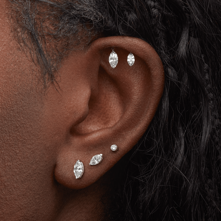 Floating Double Marquise Diamond Drape Threaded Stud Earring