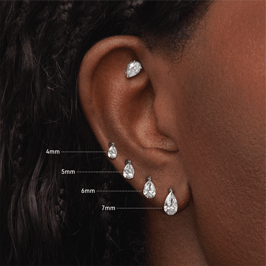 Floating Pear Diamond Charm Threaded Stud Earring