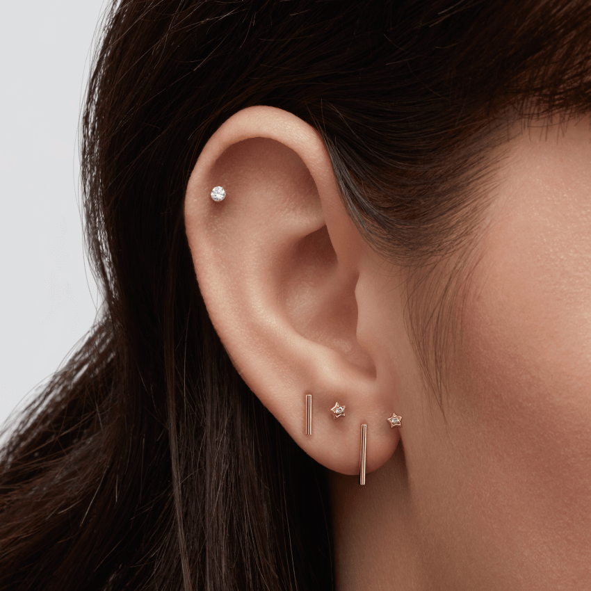 Diamond Solitaire Star Threaded Stud Earring