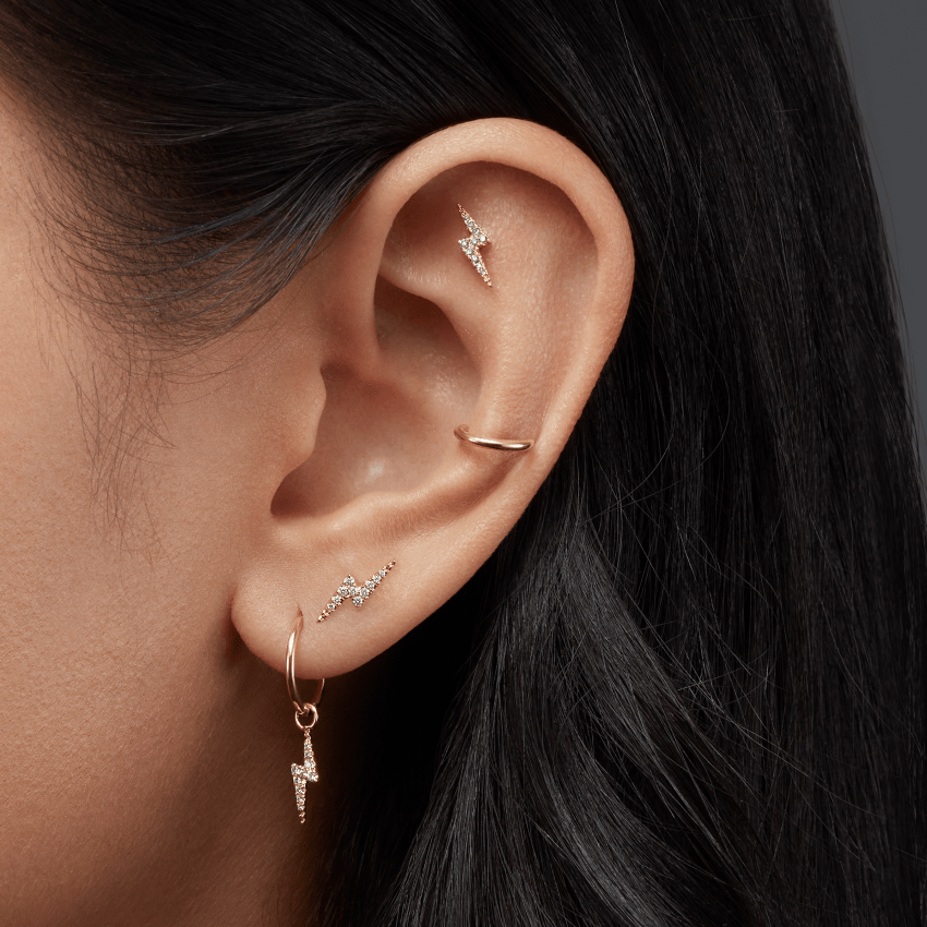 Diamond Lightning Bolt Stud Earring