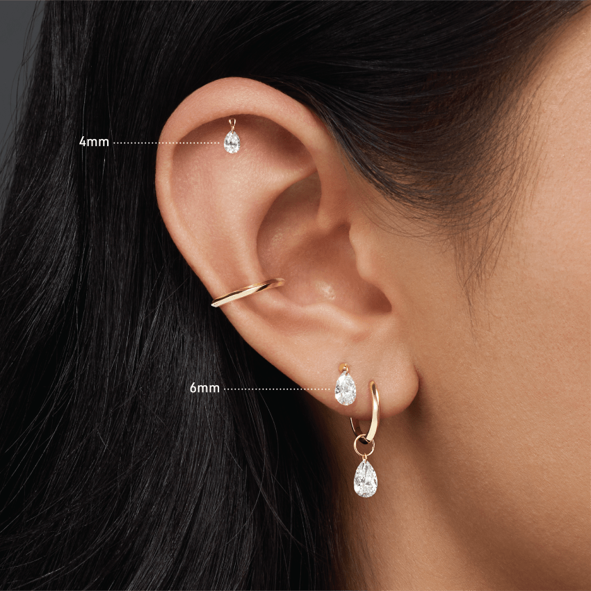 Floating Pear Diamond Charm Threaded Stud Earring
