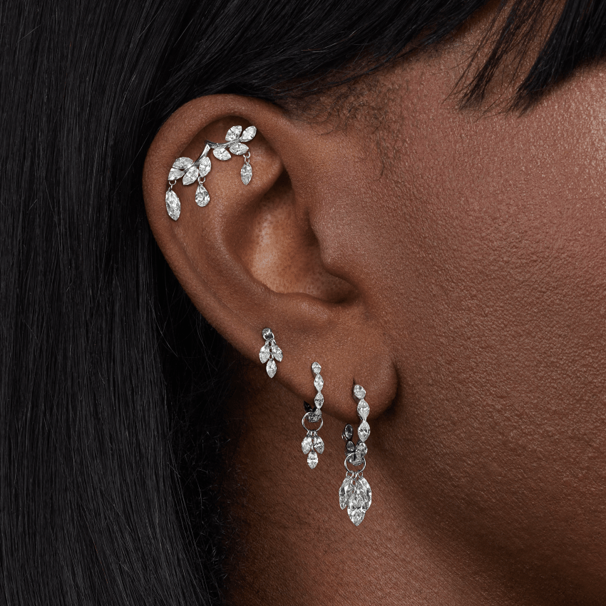 Floating Diamond Plume Threaded Charm Earring