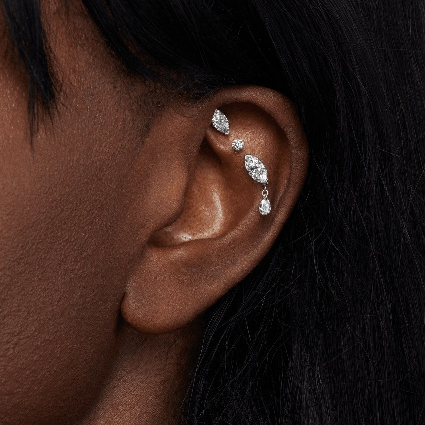 Single Teardrop Marquise Diamond Threaded Stud Earring