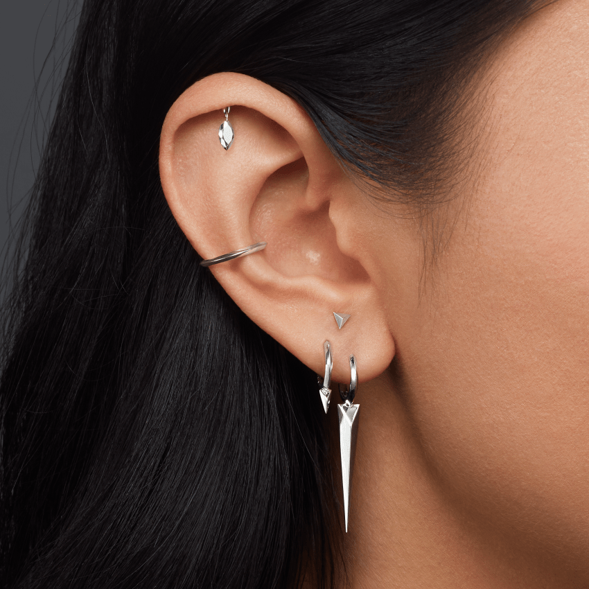 Faceted Gold Marquise Threaded Charm Earring