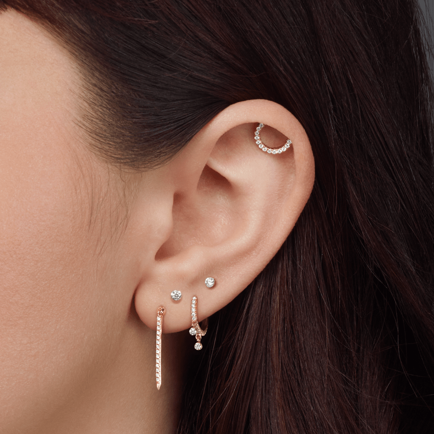 Diamond Eternity Bar Charm Threaded Stud Earring