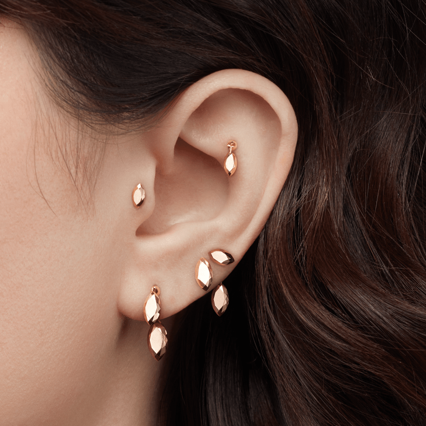Faceted Gold Marquise Threaded Charm Earring