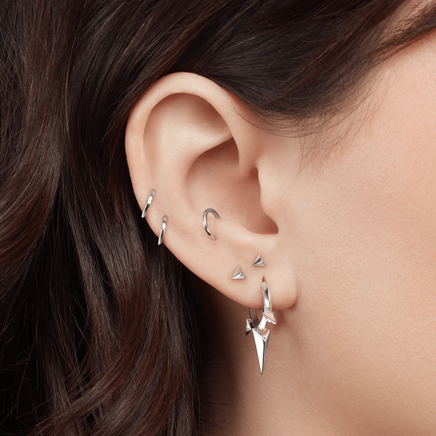 Faceted Triple Long Spike Hoop Earring