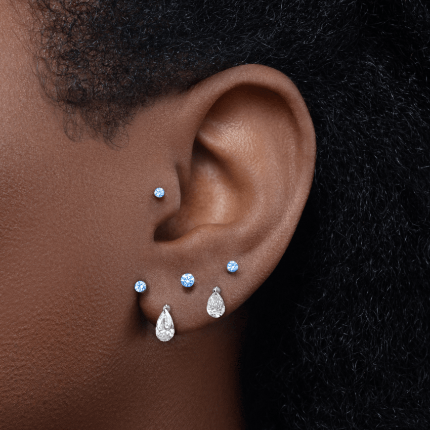 Invisible Set Light Blue Diamond Threaded Stud Earring