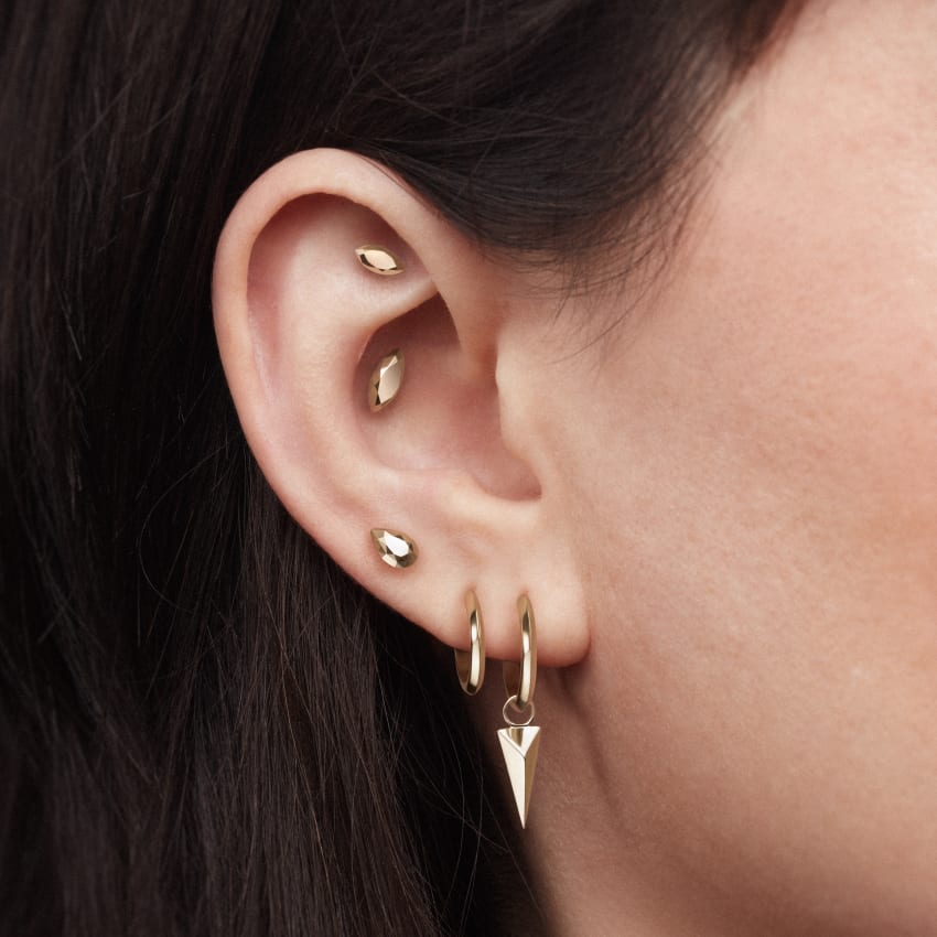 Faceted Gold Pear Threaded Stud Earring