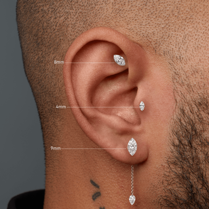 Invisible Set Diamond Marquise Threaded Stud Earring With Titanium Backing