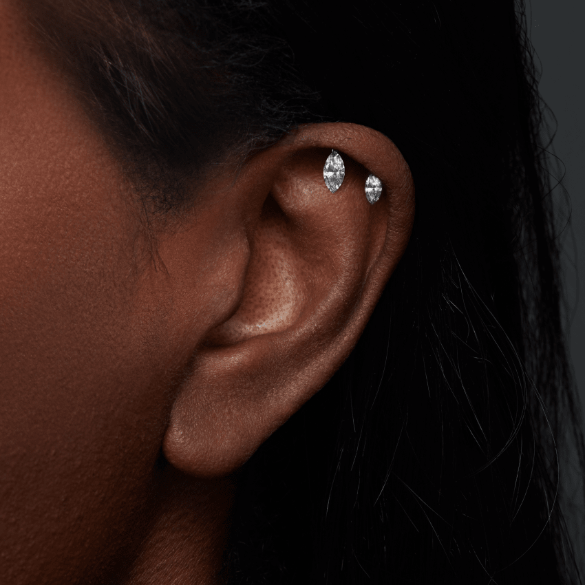 Floating Double Marquise Diamond Drape Threaded Stud Earring